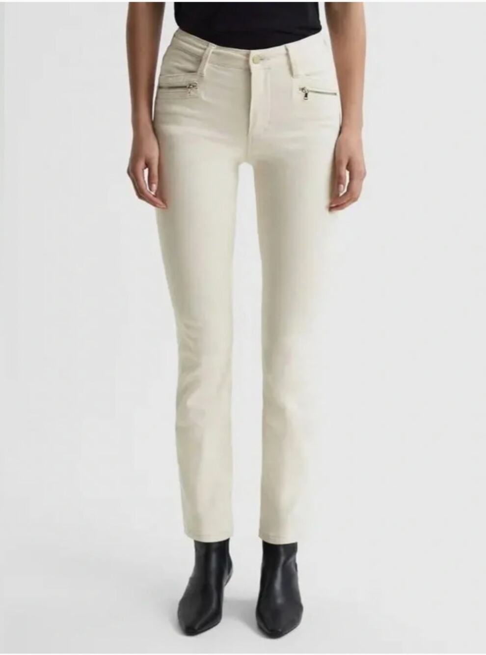 PAIGE NWT Cindy Mid Rise Slim Fit Jean in Ivory Sandy Ecru  // 00